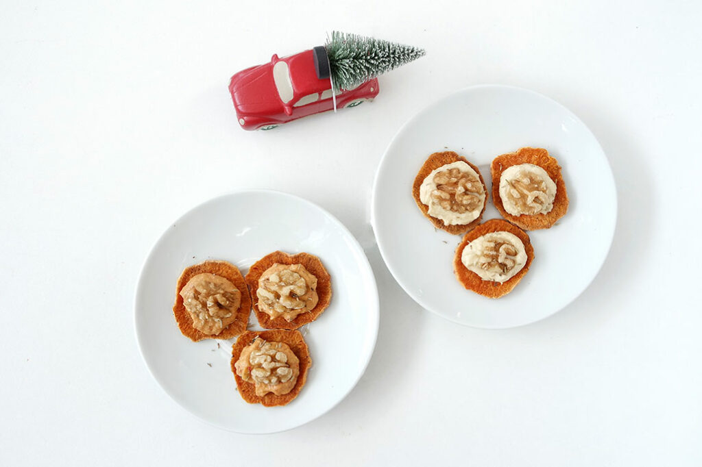 Weihnachtsmann Vorspeise gesund clean eating süßkartoffel crosses vegetarisch hummus